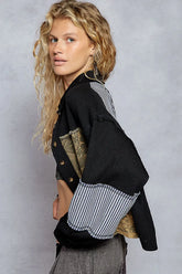 POL Button Down Patchwork Multi-Pattern Jacket OutfitFlow